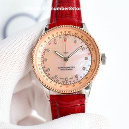 Red Naviti mer Automatic 36 Womens Watch 18K Rose Gold Ladies Wristwatch Cal.17 Movment 28800 vph Mother of pearl Dial Sapphire Crystal Water Resistance 50m 3 Colors