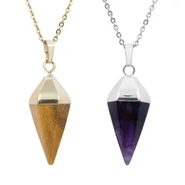 Pendant Necklaces SUNYIK Natural Crystal Stone Pyramidal Shape Edge Silver Colour Gold Healing Chakra Charms Jewellery Fit Necklace