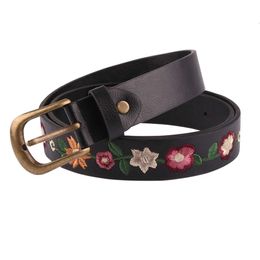 PLUS SIZE Vintage Ladies embroidered Pin Belt buckle high quality Fashion metal center rod pin belt buckle belt
