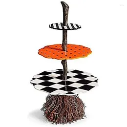 Kitchen Storage Halloween Cute Broom Snack Bowl Rack 3-Layer Wooden Cake Dessert Plate Large-Capacity Home Desktop