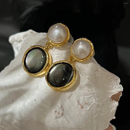 Stud Earrings Brass Geo Pearl Natural Stone Punk Party Gown Brincos Runway Rare Boucle D'oreille Korean Japan Style Fashion