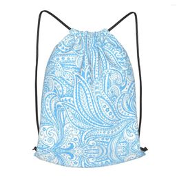 Shopping Bags Beautiful Blue Paisley Drawstring Backpack Men Gym Workout Fitness Sports Bag Bundled Yoga For Women