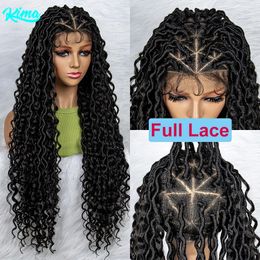 Synthetic Full Lace Braided s For Black Women Knotless Box Braid Braiding Hair Water Wave Wavy Braids 240113