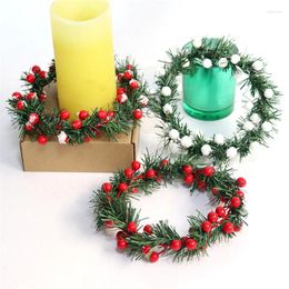Decorative Flowers Christmas Candlestick Wreath Artificial Berry Garland Candle Ring Xmas Table Decoration Fake Leaves DIY Holder