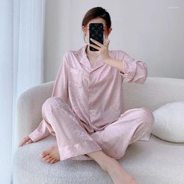 Women's Sleepwear Sexy Print Leopard Nightwear Female Lapel Pajamas Set With Pants Spring Autumn Pyjamas Loose Casual Satin Home Clothes