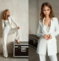 Fashion White Slim Mother of the Bride Pants Suits Women Ladies Evening Party Tuxedos Formal Work Wear For Wedding 2 pcs8913122