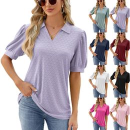 Women's T Shirts Solid Color Lapel Loose Short Sleeved S Women Womens Summer Tunics Compression Graphic