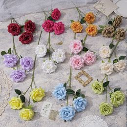 Simulation rose single 3-horn rose wedding flowers home decoration ornaments fake flowers rose wholesale YG