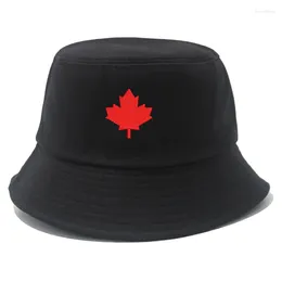 Berets Embroidery Canada Cotton Bucket Hat Black White Solid Unisex Fashion Caps Men Women Cap Beach Sun Fisher Hats