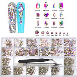 21 Grids 6000pcs Multicolors Nail s Set with Crystal Drill Pen and Clamps Art Decorations Accessories Supplies 240113