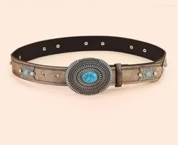 Belts Fashion Oval Turquoise Decor Buckle Western Ethnic Cowboy For Man