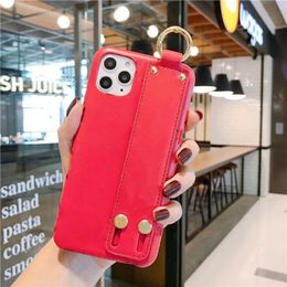 iPhone 15 14 Pro Max Designer Phone Case for Apple 13 12 11 Plus Samsung Galaxy S24 S23 S22 Note 20 Ultra Luxury PU Leather Big Floral Print Wristband Strap Back Cover Red