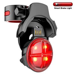 Lights 2022 New Bicycle Smart Auto Brake Sensing Taillight IPx5 Waterproof LED Charging Cycling Tail Light Bike Rear Light Accessories