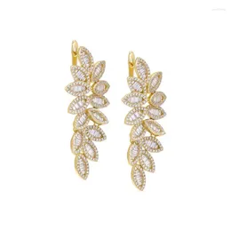 Dangle Earrings 5A Cubic Zirconia Iced Out Bling Women Jewellery 2024 Spring Fashion CZ Lead Flower Drop Earring