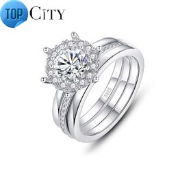 CZCITY 1ct Moissanite 925 Sterling Silver Big Cocktail Moissanite Diamond Wedding Promise Ring Set