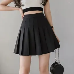 Skirts Black Jk Pleated Women High Waist Sweet Preppy Zipper Button Dancing Ladies Fashion Solid All-Match Mini