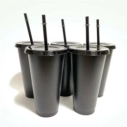 16oz/24oz 5PC/set Reusable Cups Plastic Tumbler With Lid Transparent Straw Cup Coffee Mug Coffee Shop Drinkware Christmas Gift 240113