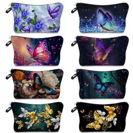 Cosmetic Bags Lady Fashion Makeup Simple Size Women Lipstick Pretty Butterfly Floral Print Storage Gift Bag Portable Travel