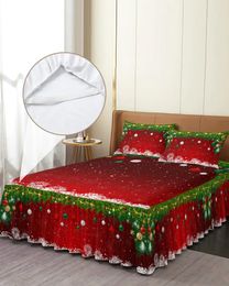 Bed Skirt Christmas Snowflake Light Ball Elastic Fitted Bedspread With Pillowcases Mattress Cover Bedding Set Sheet