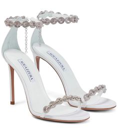 AquazzurS Love Link Sandals Shoes Crystal-embellished Straps Stiletto Heels Perfect Festive Season Gladiator Sandalias Lady Party Wedding Bridal EU35-43