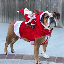 Pet Dog Christmas clothes Santa Claus riding a deer Jacket Coat Pets Apparel Costumes for Big Small 240113