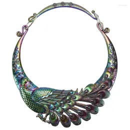 Pendant Necklaces Retro Ethnic Carved Purple Green Peacock Big Necklace Maxi Jewellery Women Exaggerated