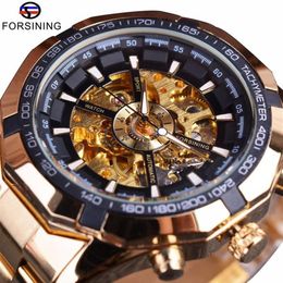 Forsining Men Watch Top Brand Luxury Full Golden Men Automatic Skeleton Watch Mens Sport Watch Designer Fashion Casual Clock Men252G