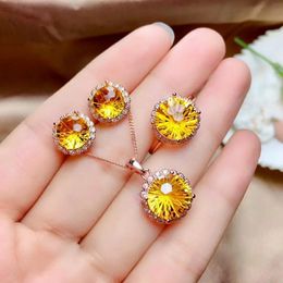 Necklaces Meibapj Fireworks Natural Citrine Jewellery Set Sier Necklace Earrings Ring Threepiece Suite Wedding Jewellery for Women