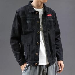 Spring Autumn Men Black Denim Jacket Mens AllMatch Korean Casual Fashionable Male Camouflage Work Shirt Top 240113