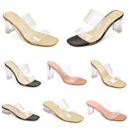 2024 Sommer Damen Schuhe Sandalen Extravasation Dicke High Heels Transparenter Kristallabsatz Helle Oberfläche Schwarz Rosa Große Größe 35-41 GAI