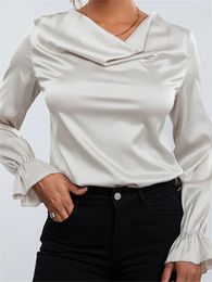 Women's Blouses CHRONSTYLE Elegant Women Spring Fall OL Shirts Long Sleeve Solid Colour Ruched Low Cut Neck Formal Party Tops 2024