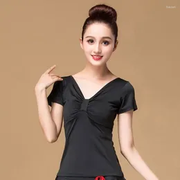 Stage Wear Latin Dance Top For Women Short Sleeve Sexy Hollow Back Slim Square Costume