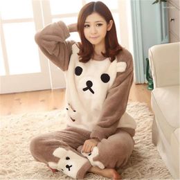 Women's Sleepwear 2 Piece Set Women Pajama Sets Autumn Winter Pajamas Flannel Cartoon Thick Warm Cute Animal Female Homewear