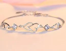 Link Bracelets Korean Fashion Real 925 Sterling Silver Bracelet Crystal From Austria Heart-shaped Chain For Women Jewellery