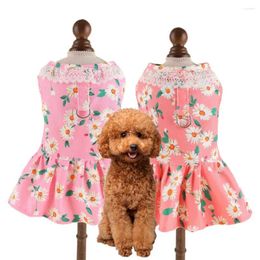 Dog Apparel Pet Dress With Flower Decoration Adorable Chest Strap For Small Dogs Fashionable Costume