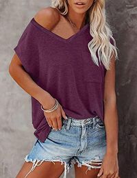 Women's T Shirts Fashion Spring And Summer Solid Colour Hem Slit Pocket V-neck Short-sleeved Top Casual Commuter All-match T-shirt