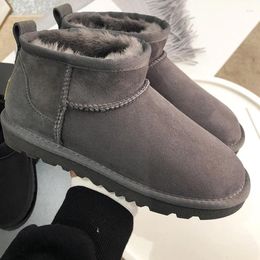 Boots Sheepskin Suede Leather Natural Wool Fur Lined Men Casual Ankle Winter Snow Short Warm Shoes Couple Style Large Size