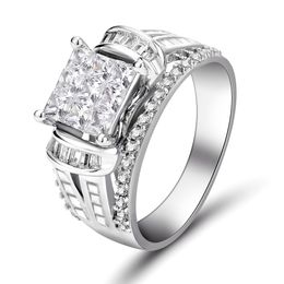 2024 Top Sell Wedding Rings Luxury Jewellery 925 Sterling Silver Fill Princess Cut White Topaz CZ Diamond Gemstones Party Women Engagement Band Ring Gift