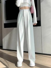 Casual High Waist Loose Wide Leg Pants for Women Spring Autumn Female FloorLength White Suits Ladies Long Trousers 240123