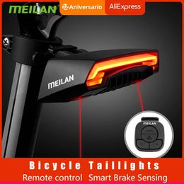 Lights MEILAN X5 Bike Brake Light Flash Tail Light Rear Turn Bicycle Wireless Remote Control Turning Cycling Laser Safety Line Lights