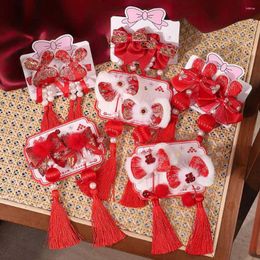 Hair Accessories 2 Pieces/set Spring Festival Style Bow Baby And Children Red Festive Party Headwear Set