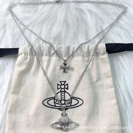 choker vivianeism westwoodism necklace quality Double layered Cross Skull Necklace Saturn Layered Sweater Chain Edition3332