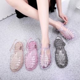 Sandals 2024 Summer Women Jelly Shoes Woman Round Head Transparent Sandal Lady Bling Women's Flat Casual Plastics