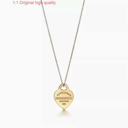 Tiffanyans S925 High Quality Necklace Classic Double Heart Plate Pendant with Drip Glue and Diamond Plated Heart Tie Necklace