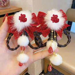 Hair Accessories Year Chinese Style Vintage Girl Hairpin Princess Long Tassels Headband Kids Red Traditional Flower Headwear