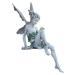 Flower Fairy Angel Sculpture Garden Ornaments Figurines With Wings Outdoor Garden Resin Craft Landscaping Yard Decoration 240113