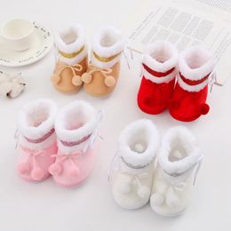 Boots Born Baby Cute Winter Warm Soft Sole First Walker Thickened Fur Plush Flat Snow Shoes Bow Non-Slip Crib