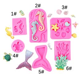 Mermaid Theme Cake Fondant Mold Seahorse Seashell Starfish Mermaid Tail Silicone Mold for Cake Decoration, Chocolate, Candy, Polymer Clay 122238