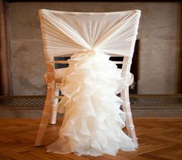2015 Romantic Ivory Organza Ruffles Chair Covers Sashes Wedding Decorations Beautiful Chair Decorations7226688