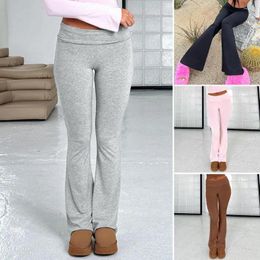 Women's Pants Women Low Waist Elastic Slim Fit Pure Color Soft Breathable Flared Hem Full Length Lady Spring Fall Sweatpants Yoga Trouse